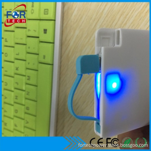 201t new product ultrathin credit card size power bank 2000mah with built in micro usb cable for Samsung galaxy/Phones/Android